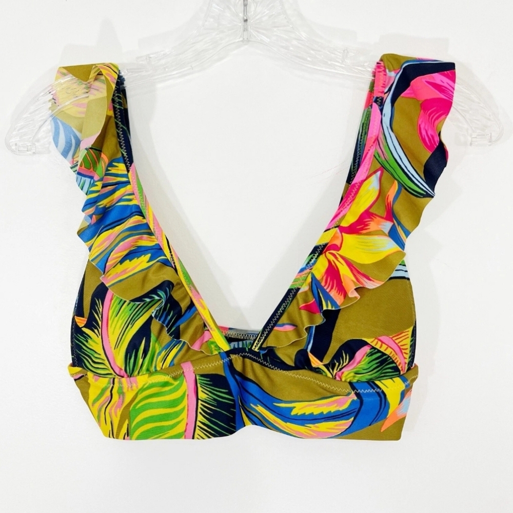 Aerie Tropical Print Ruffle Bikini Top Beachy Vacation  Size L